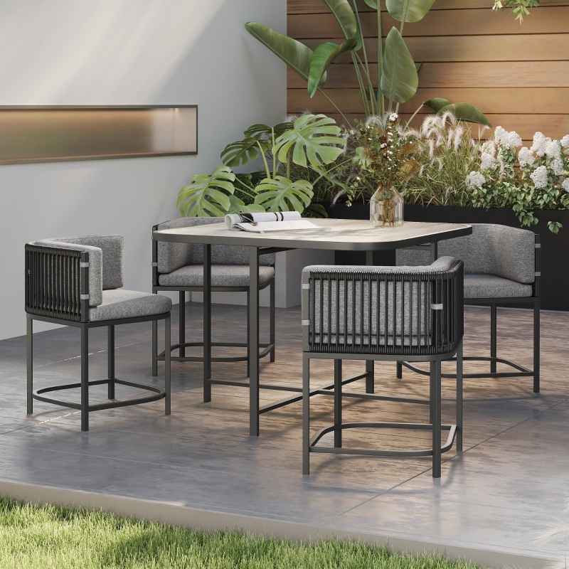 Best 4-Seater Rattan Cube Garden Furniture Set with Cushions - Charcoal Grey - Image 9
