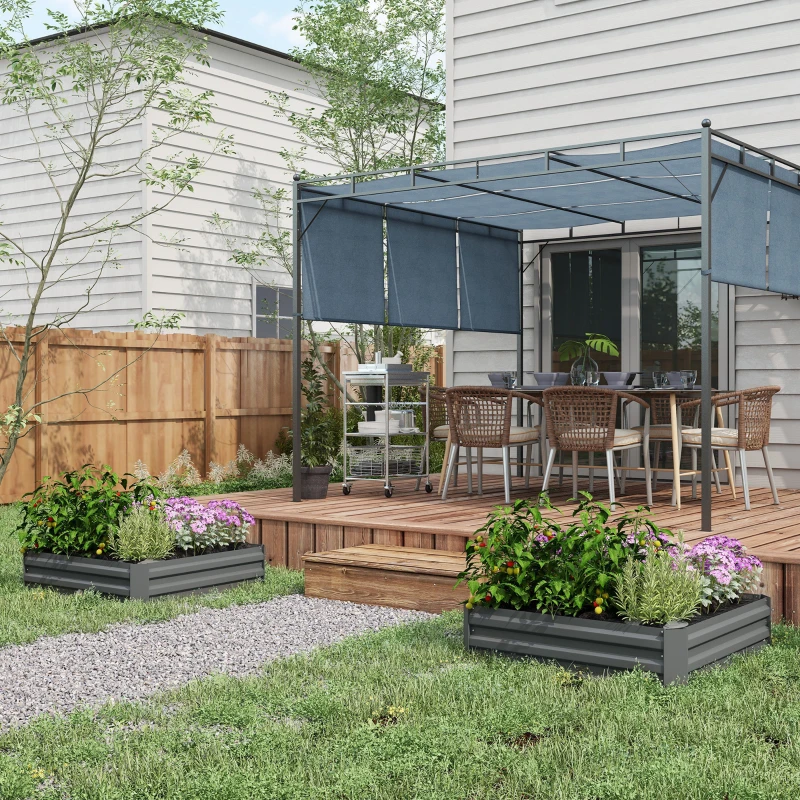 Best Set of 2 291L Raised Garden Bed, Elevated Galvanised Planter Box for Flowers, Herbs, 100x100x30cm, Dark Grey - Image 2