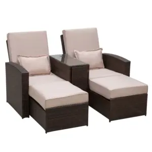 Best 2-Seater Rattan Sofa Lounger Set-Brown