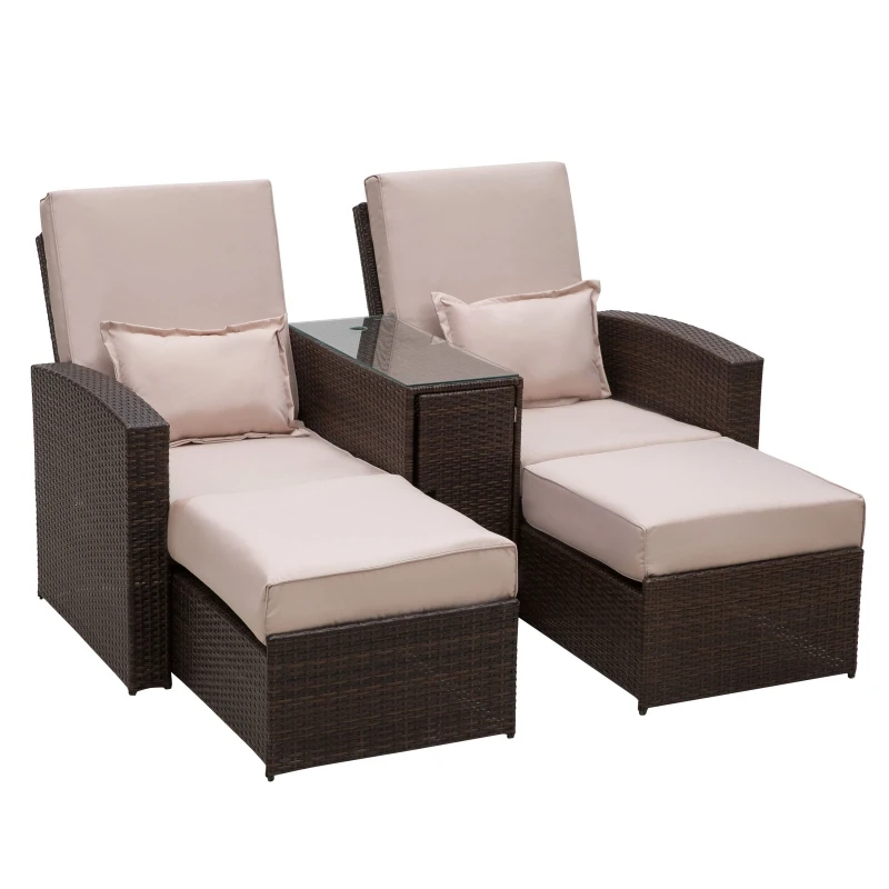 Best 2-Seater Rattan Sofa Lounger Set-Brown