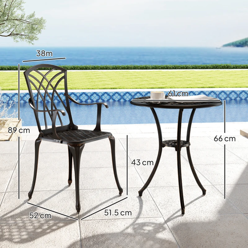 Best 3 Pieces Garden Dining Set for 2, Cast Aluminium Outdoor Dining Set with 2 Armchairs and Round Dining Table with Parasol Hole, Garden Furniture Set, Bronze Tone - Image 3