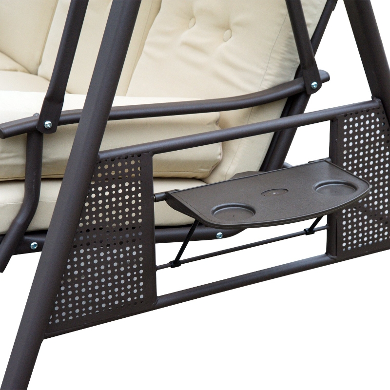 Best Swing Chair Hammock Chair 3 Seater Canopy Cushion Shelter Outdoor Bench Steel Beige - Image 11