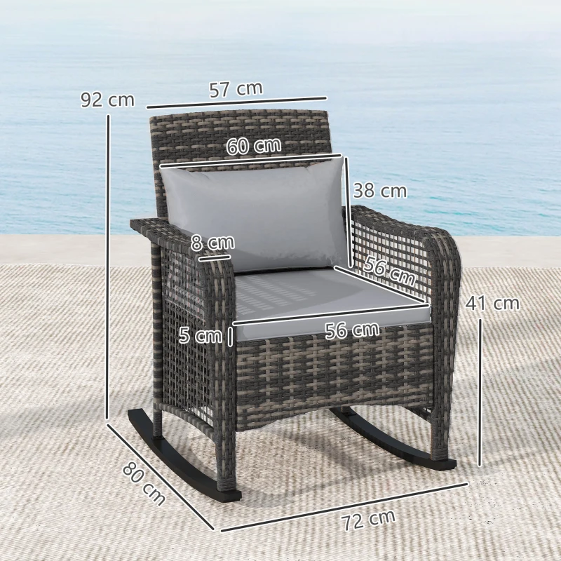 Best Garden Rocking Chair, Outdoor Rattan Rocker Lounge Chair with Seat and Back Cushions, Patio Armchair Seat with All-weather Wicker, Steel Frame for Porch Balcony, Light Grey - Image 3