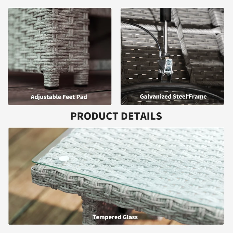 Best 4 Piece Rattan Garden Furniture Set Outdoor Sofa Sectional Set with Glass Top Table for Poolside, Navy Blue - Image 7