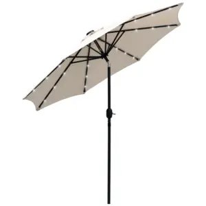 Best 2.7m Patio Garden Umbrella Outdoor Parasol with Tilt Crank and 24 LEDs Lights (Cream)