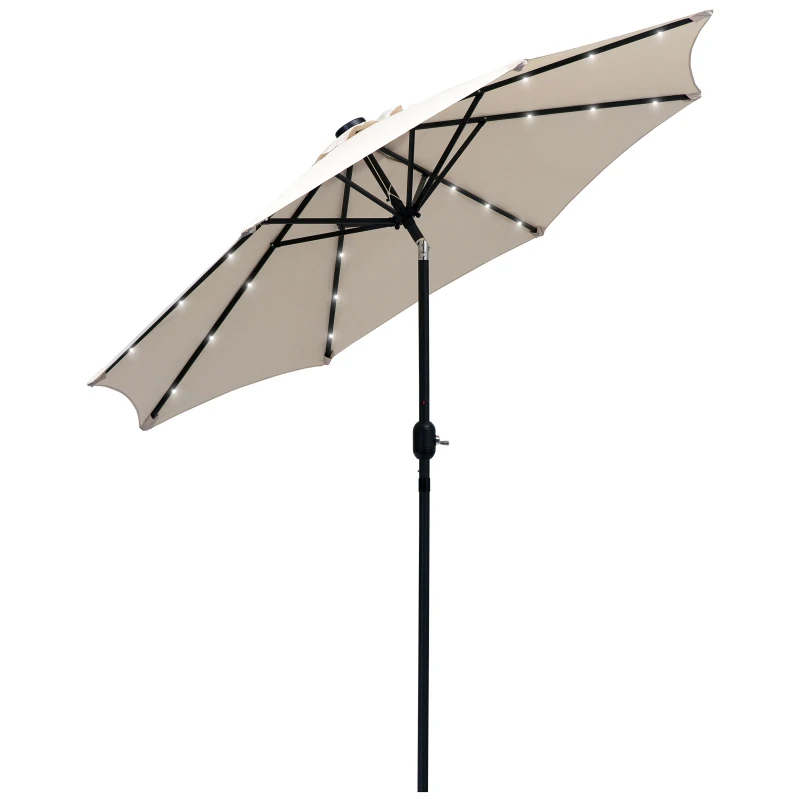 Best 2.7m Patio Garden Umbrella Outdoor Parasol with Tilt Crank and 24 LEDs Lights (Cream)