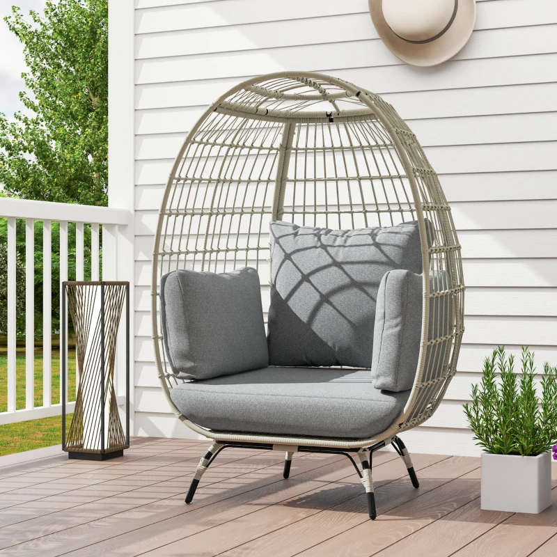 Best Rattan Egg Chair with Cushions and Pillows, Charcoal Grey - Image 2