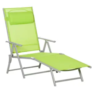 Best Folding Sun Lounger, Outdoor Chaise Lounge Recliner with Pillow and 7 Adjustable Backrest for Lawn, Garden