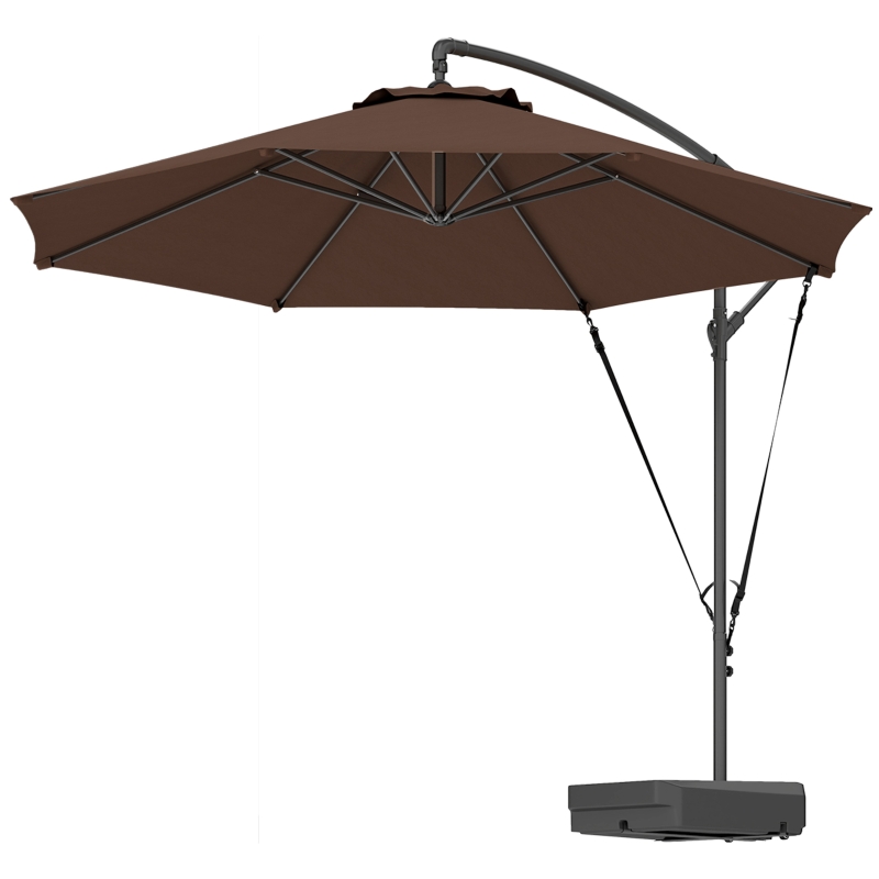 Best 3(m) Garden Cantilever Parasol with Fillable Base, Wind Protection Strap, Cover, Round Banana Hanging Umbrella with Crank Handle and Tilt, Patio Umbrella for Outdoor Sun Shade, UPF50+, Brown - Image 11