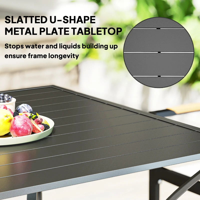 Best 94 x 94 cm Garden Table with Parasol Hole, Outdoor Dining Garden Table for Four with Slatted Metal Plate Top, Dark Grey - Image 5
