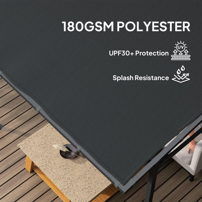 Best 2.4 x 2.4 m Wall Mounted Pergola Gazebo with PA Coating Fabric and Metal Frame, UPF30+, Lean to Garden Gazebo, Wind Resistant Outdoor Sun Shade Shelter for Garden, Deck, Dark Grey - Image 4