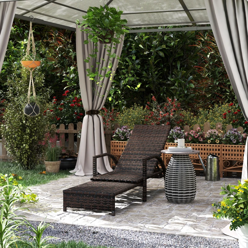 Best PE Rattan Sun Lounger with Adjustable Backrest - Mixed-brown - Image 8