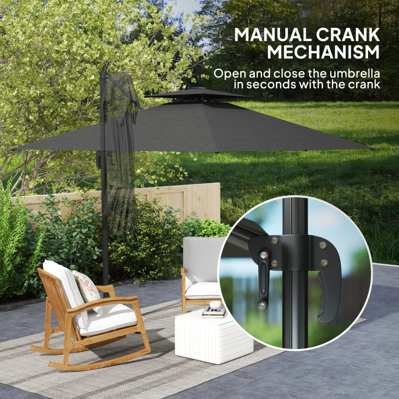 Best 2.5m Cantilever Parasol with Solar Powered LED Lights, 360° Rotation, Tilt Adjustment, Crank Handle, Dark Grey - Image 6