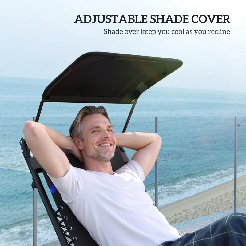 Best Zero Gravity Lounger Chair Set of 2, Folding Reclining Patio Chair with Shade Cover, Padded Seat, Cup Holder, Soft Cushion and Headrest for Poolside, Camping, Black - Image 6