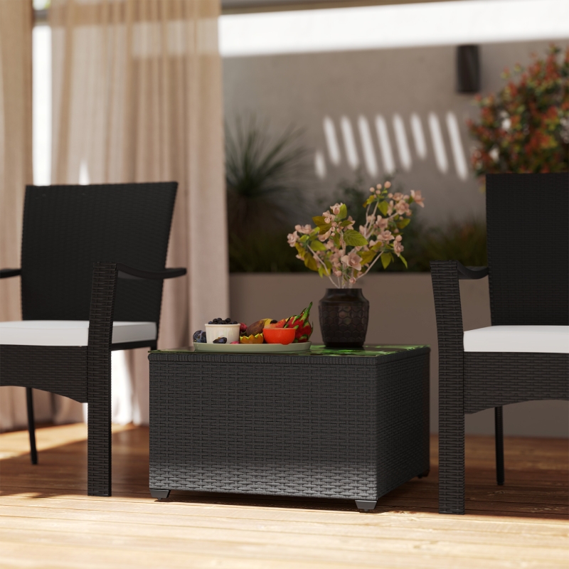 Best 62 x 62cm Glass-Top Rattan Side Table - Dark Grey - Image 10