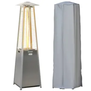 Best 11.2KW Outdoor Patio Gas Heater Stainless Steel Pyramid Propane Heater Garden Freestanding Tower Heater with Wheels, Dust Cover, Regulator and Hose, Silver
