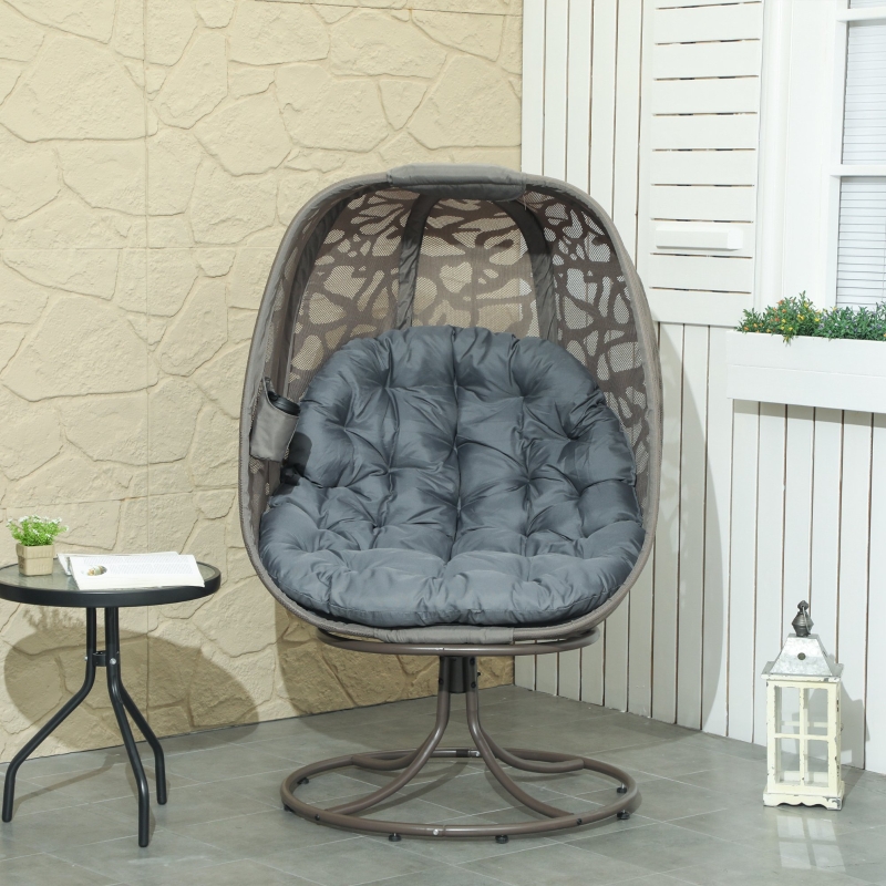 Best Swivel Egg Chair with Cushions, Foldable Basket Seat and Metal Frame, Indoor Outdoor Lounge Chair for Balcony, Patio and Living Room, Grey - Image 10