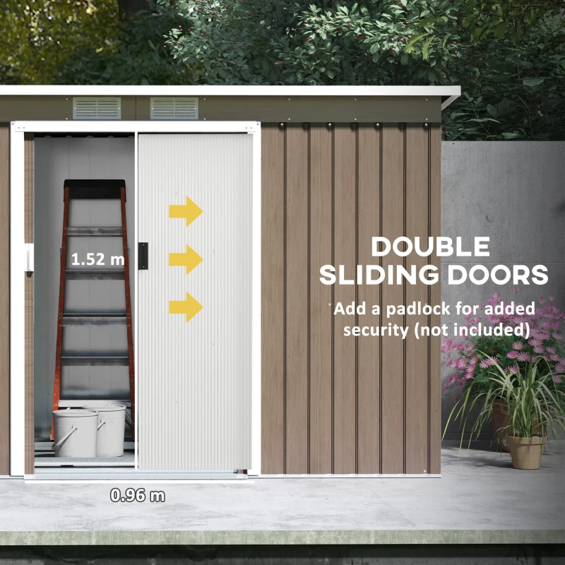 Best 9ft x 4ft Metal Garden Shed, Outdoor Tool House with Foundation Kit, Ventilations and Double Doors, Light Grey Wood Grain - Image 5