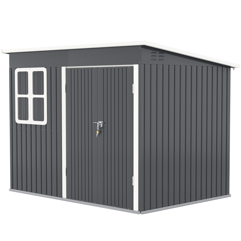 Best 8.5 x 6ft Storage Shed Galvanised Steel Garden Shed, Metal Shed with Foundation Kit, Window, Lockable Wide Doors and Air Vents for Outdoor Patio, Dark Grey - Image 10