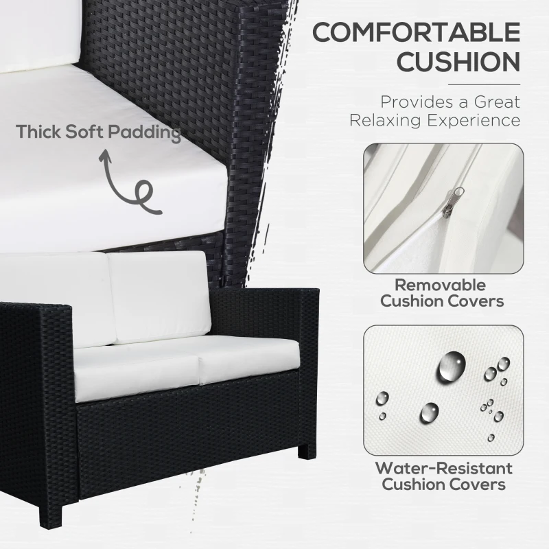 Best Rattan Sofa, 2 Seater Garden Furniture with Soft Padded Cushion and Armrests, Wicker Garden Loveseat for Patio, Black - Image 5