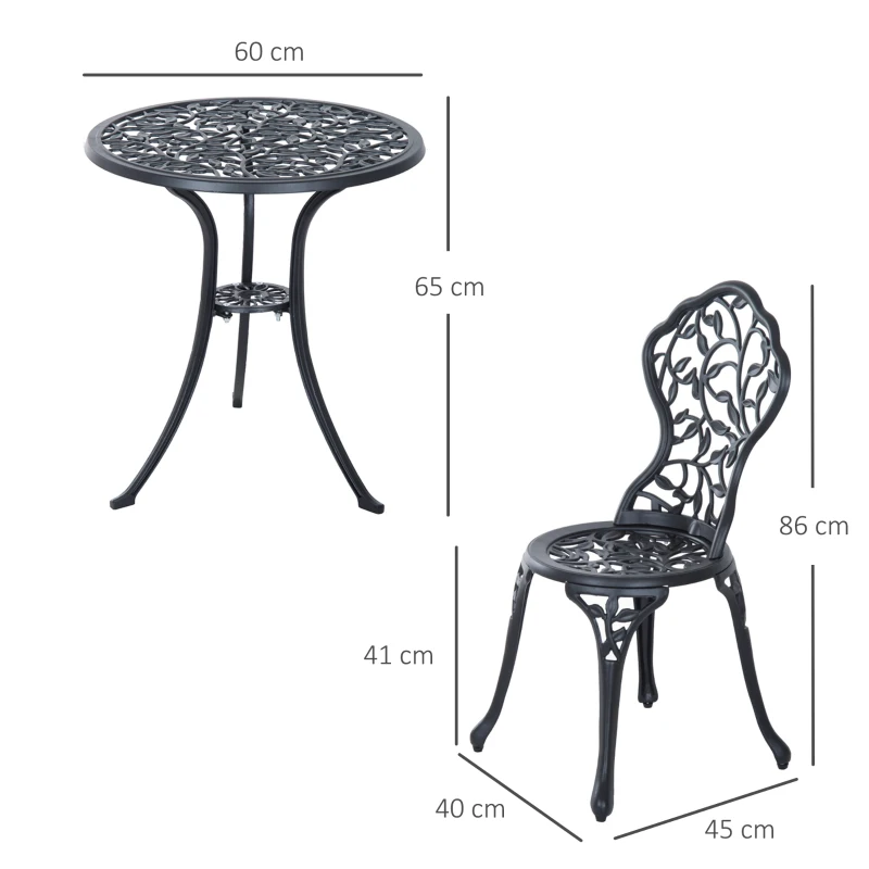 Best 3 Pcs Aluminium Bistro Set Garden Furniture Dining Table Chairs Antique Outdoor Seat Patio Seater Black - Image 3