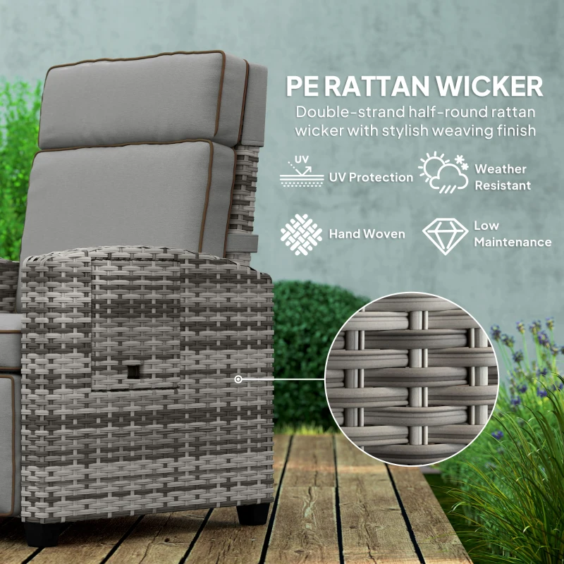 Best 145° Reclining Rattan Armchair, with Footrest - Mixed Grey/Grey - Image 5