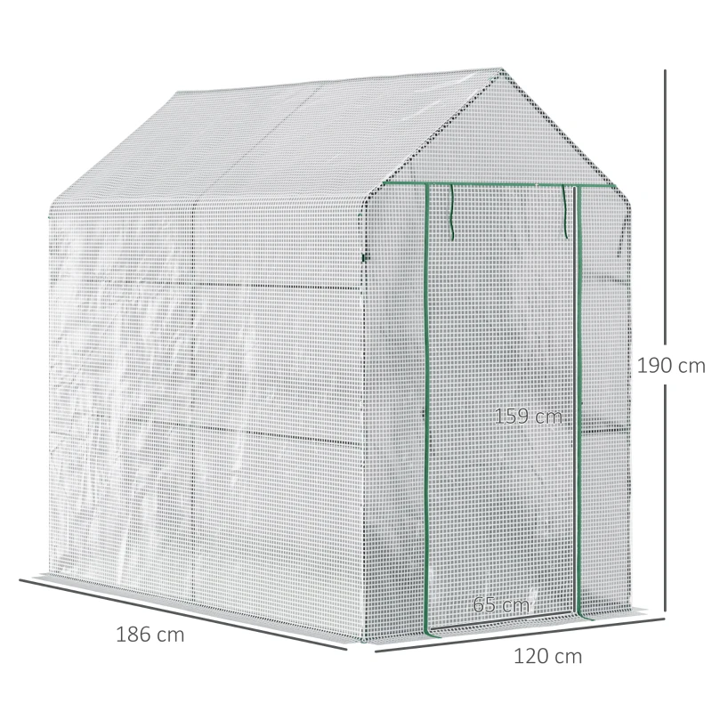 Best Walk In Greenhouse with 2-Tier Shelves, Roll up Zip Panel Door, Garden Polytunnel Steeple Grow House for Outdoor, 6 x 4 x 6ft White - Image 3