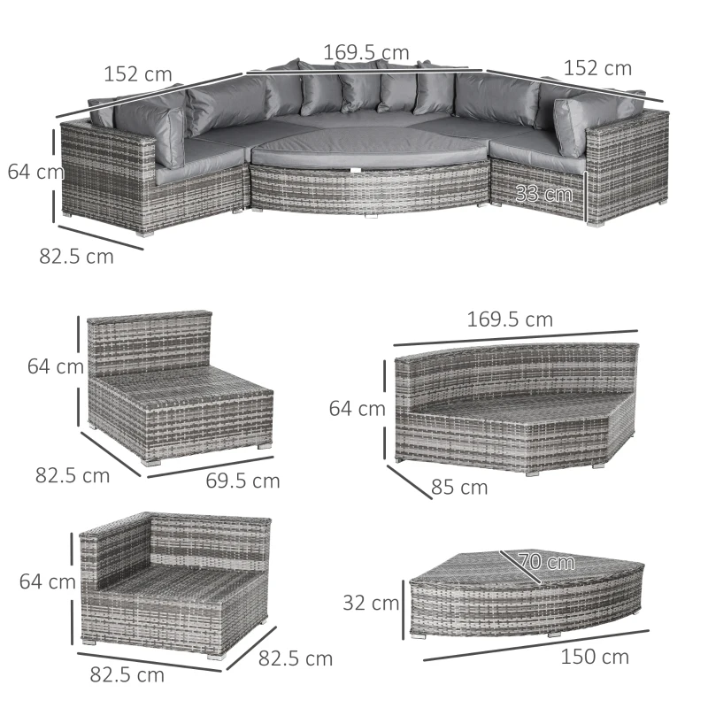Best 6 Pieces Outdoor PE Rattan Wicker Sofa Set with 10cm Thick Padded Cushionsand Half Round Patio Conversation Furniture Set with Angled Corner Designand Ottomansand and Back Pillows, Grey - Image 3