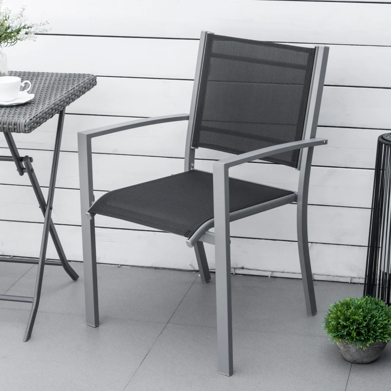 Best Garden Chairs Set Of 2 Outdoor Chairs with Steel Frame Texteline Seats for Dining Patio Balcony Grey and Black - Image 8