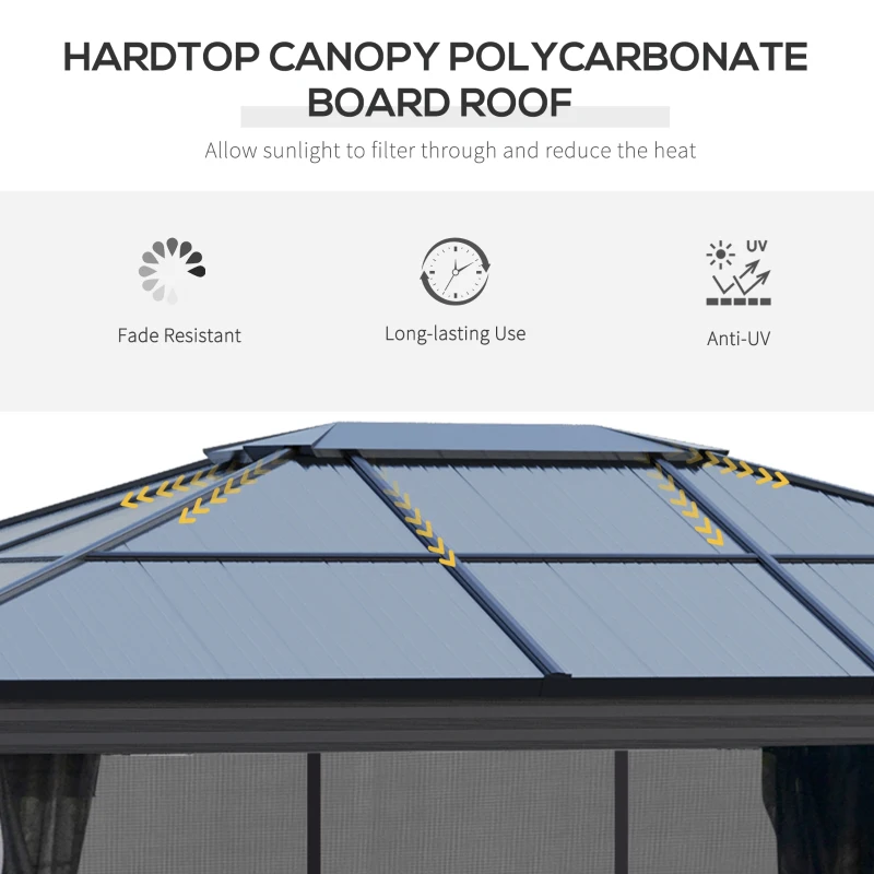 Best 3.6 x 4m Hardtop Gazebo Canopy with Polycarbonate Roof, Aluminium Frame, Permanent Pavilion Garden Gazebo with Netting and Curtains for Patio, Deck, Dark Grey - Image 4