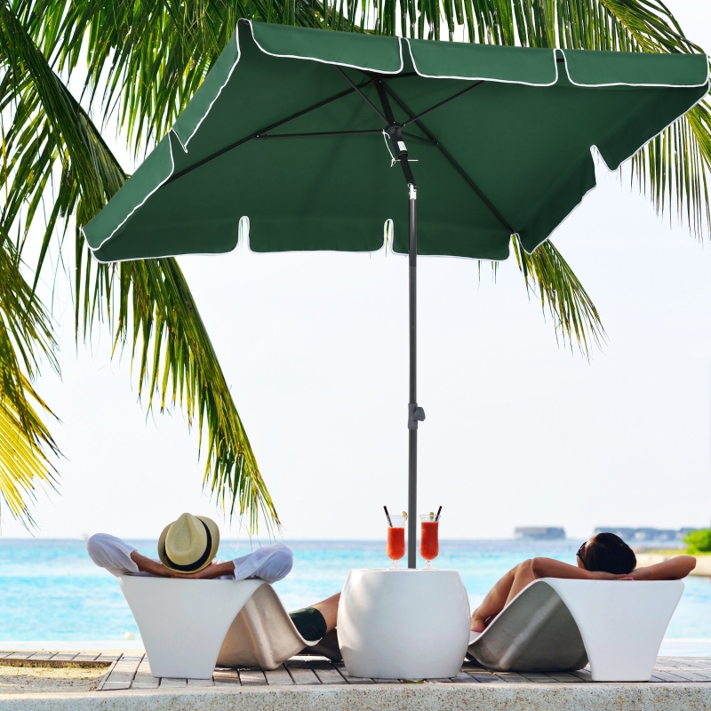 Best Garden Parasol Umbrella, Outdoor Market Table Umbrella with Ruffles & Aluminium Pole, Rectangular Tilting Parasol Sun Shade Canopy, 2 x 1.3m, Green - Image 12