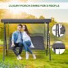 Best 3 Seater Garden Swing Chair Outdoor Hammock Bench w/ Adjustable Canopy, Cushions and Cup Trays, Brown Steel Frame, Dark Grey Fabric - Image 7