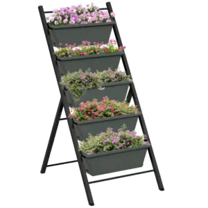 Best 5-Tier Vertical Raised Garden Planter with 5 Container Boxes, Outdoor Plant Stand for Vegetable Flowers, Grey