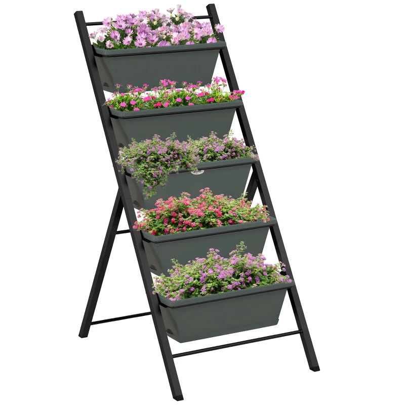 Best 5-Tier Vertical Raised Garden Planter with 5 Container Boxes, Outdoor Plant Stand for Vegetable Flowers, Grey