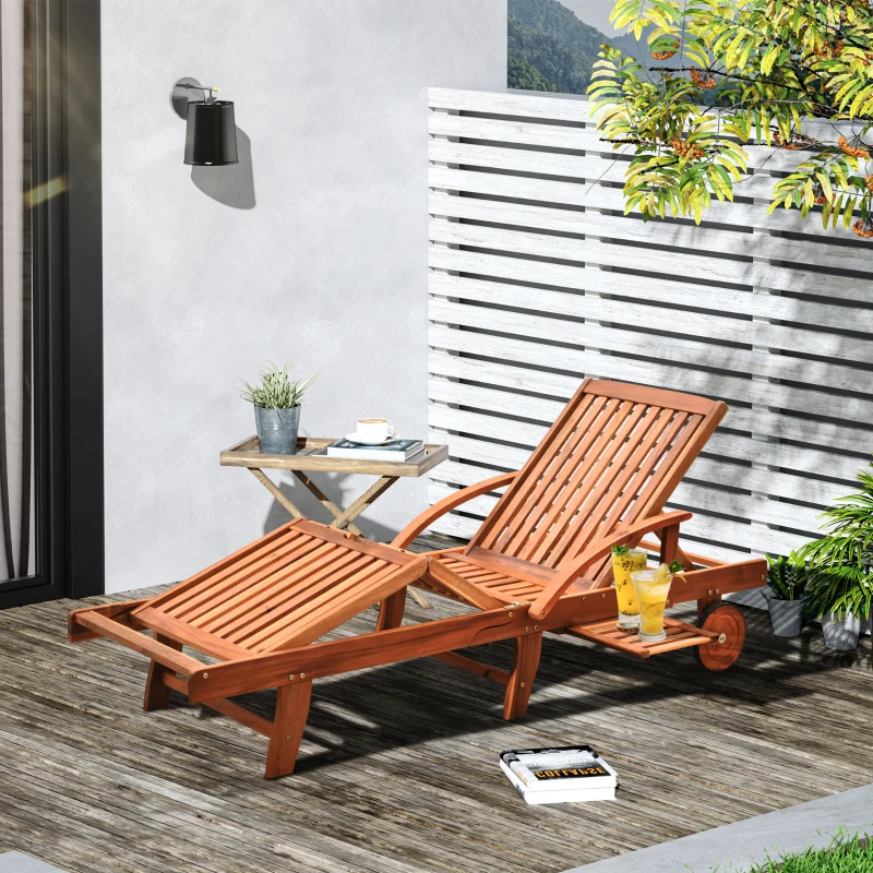 Best Outdoor Garden Patio Wooden Sun Lounger Foldable Recliner Deck Chair Day Bed Furniture with Wheels - Image 2