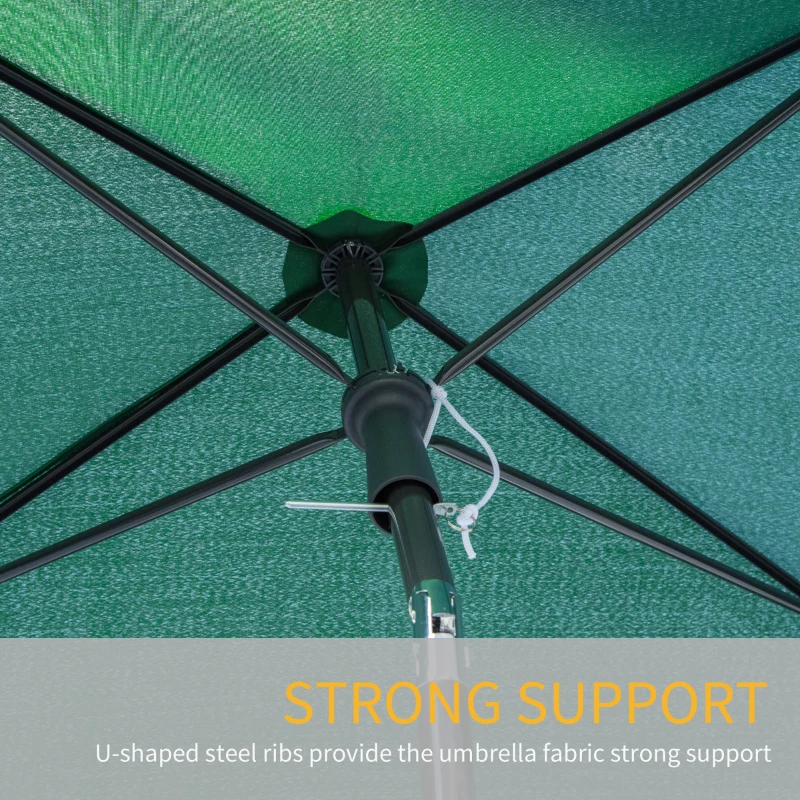 Best Garden Parasol Umbrella, Outdoor Market Table Umbrella with Ruffles & Aluminium Pole, Rectangular Tilting Parasol Sun Shade Canopy, 2 x 1.3m, Green - Image 7