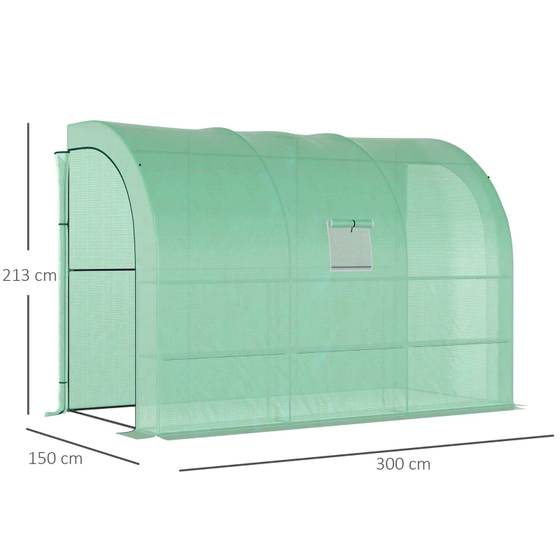 Best Walk-In Lean to Greenhouse with Windows and Zippered Doors, 2 Tiers 6 Wired Shelves 300L x 150W x 213Hcm Green - Image 3