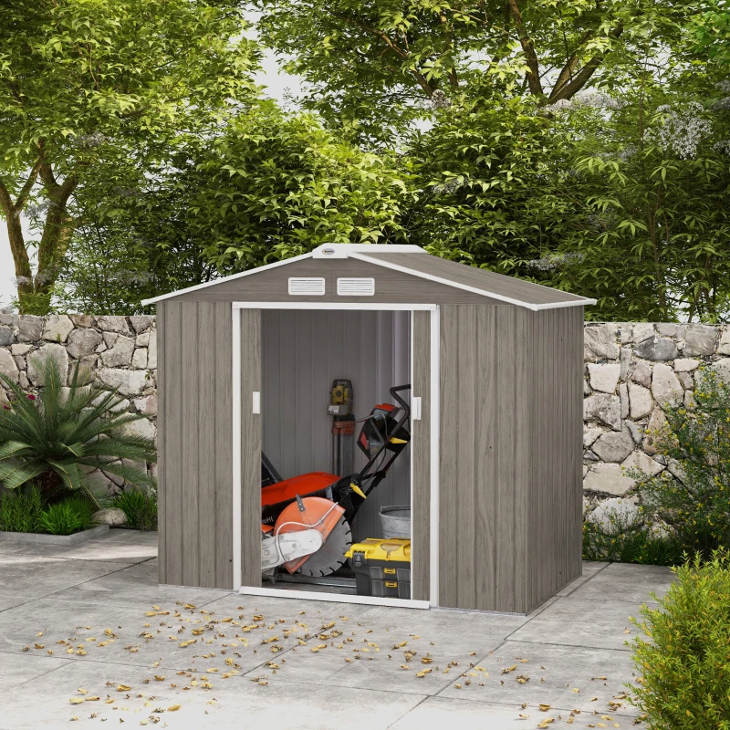 Best 7 x 4ft Metal Garden Storage Shed with Vents, Floor Foundation Kit and Lockable Double Doors, Light Brown - Image 2