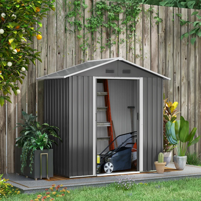 Best 6.5x3.5ft Metal Garden Storage Shed for Outdoor Tool Storage with Double Sliding Doors and 4 Vents, Dark Grey - Image 2