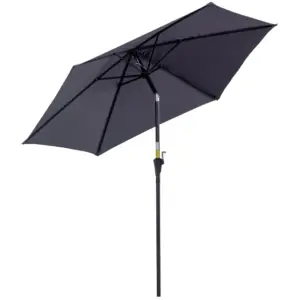 Best 2.6M Garden Parasol Umbrella with Tilt and Crank, Outdoor Sun Parasol Sunshade Shelter with Aluminium Frame, Grey