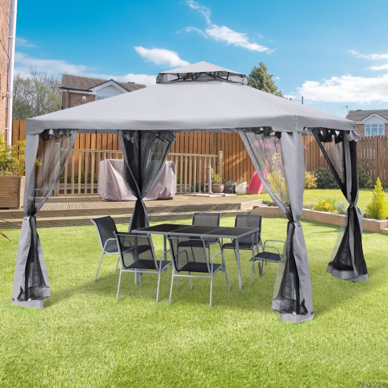 Best 3 x 3 m Metal Gazebo, Garden Pavillion, Double Roof Outdoor Canopy Shelter with Mesh Sidewalls, Grey - Image 13