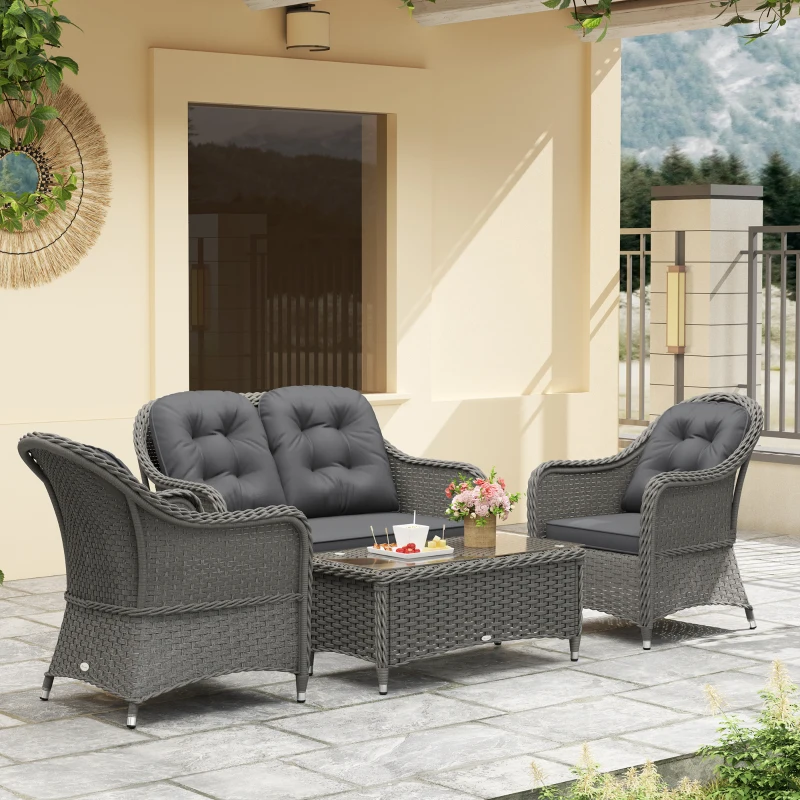 Best Four-Piece Rattan Sofa Set, with Glass-Top Table - Light Grey - Image 2