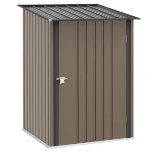 Best 3.3 x 3.4ft Lean To Steel Garden Shed, with Locking Door - Brown/Grey