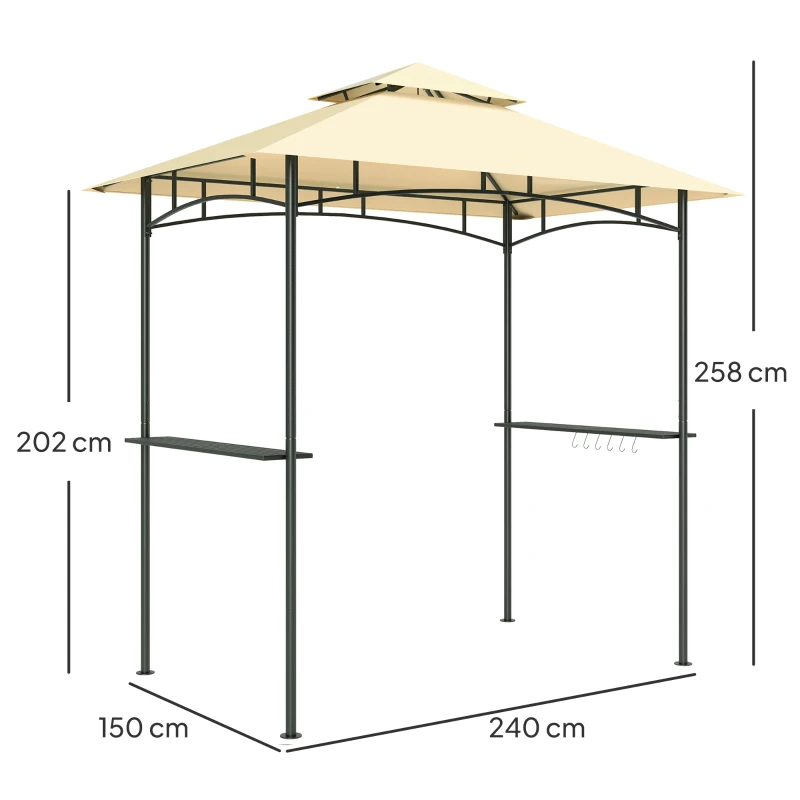 Best 8' x 5' Grill Gazebo, Double Tiered BBQ Gazebo Shelter Canopy with LED Lights, 2 Side Shelves, Hooks, Beige - Image 3