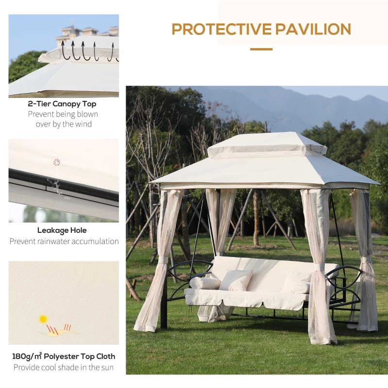 Best 2-in-1 Convertible Gazebo Swing Chair Bed W/Netting, 245Lx165Wx243H cm-Beige/Black - Image 6