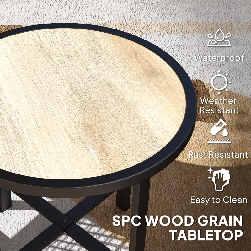 Best Round Small Garden Table, 50.5cm Outdoor Side Table with SPC Tabletop, Metal Frame and Anti-slip Foot Pads for Garden, Balcony, Nature Wood Finish - Image 4
