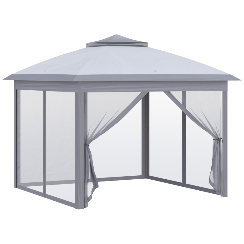 Best 3.3 x 3.3m Pop Up Gazebo, Double Roof Foldable Canopy Tent with Zipped Mesh Sidewalls, Height Adjustable and Carrying Bag, Event Tent for Patio Garden, Grey - Image 11