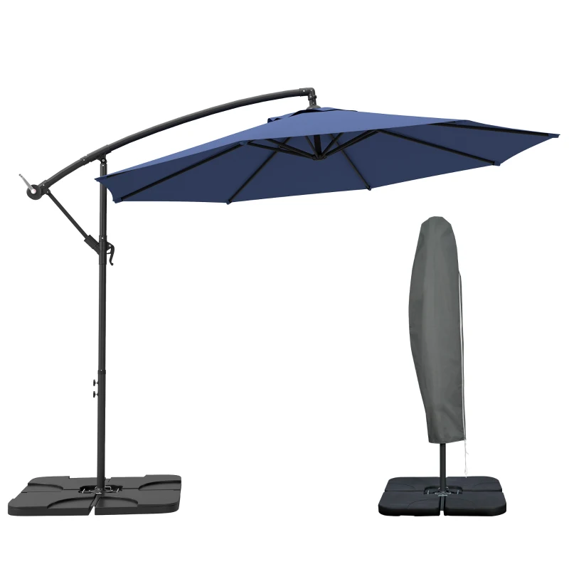 Best 3m Overhanging Parasol, with Base, Weights and Cover - Blue