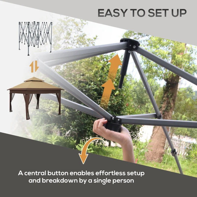 Best 3 x 3(m) Pop Up Gazebo with Mosquito Netting, 1 Person Easy up Marquee Party Tent with 1-Button Push, Double Roof, Carry Bag, Sandbags, Height Adjustable Instant Shelter, Khaki - Image 4