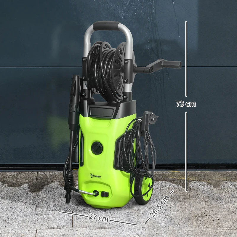 Best 1800W High Pressure Washer, 150 Bar Pressure, 420 L/h Flow, Portable Power Washer Jet Wash Cleaner with Adjustable Nozzle, 6M Hose, Hose Reel, Steel Handle for Home Patio Car Driveway, Green - Image 3